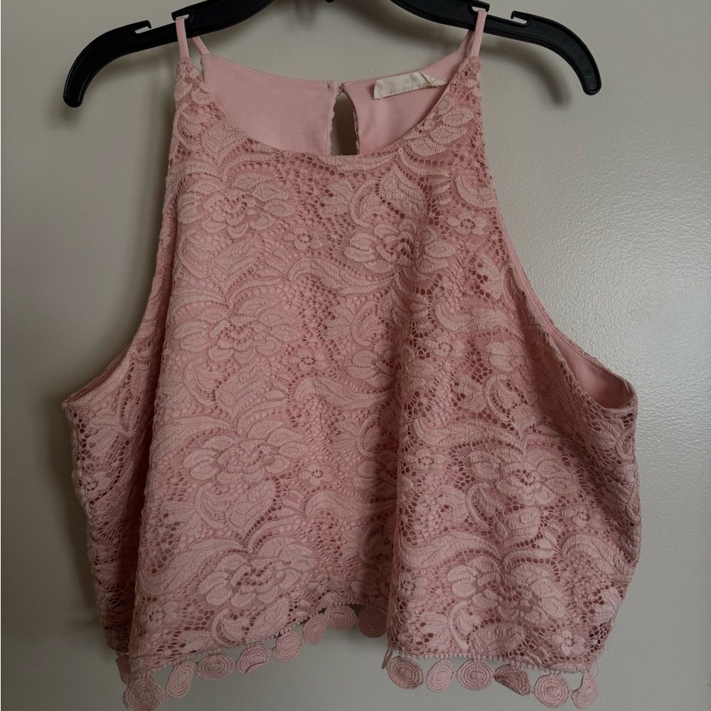 Pink lace crop top
